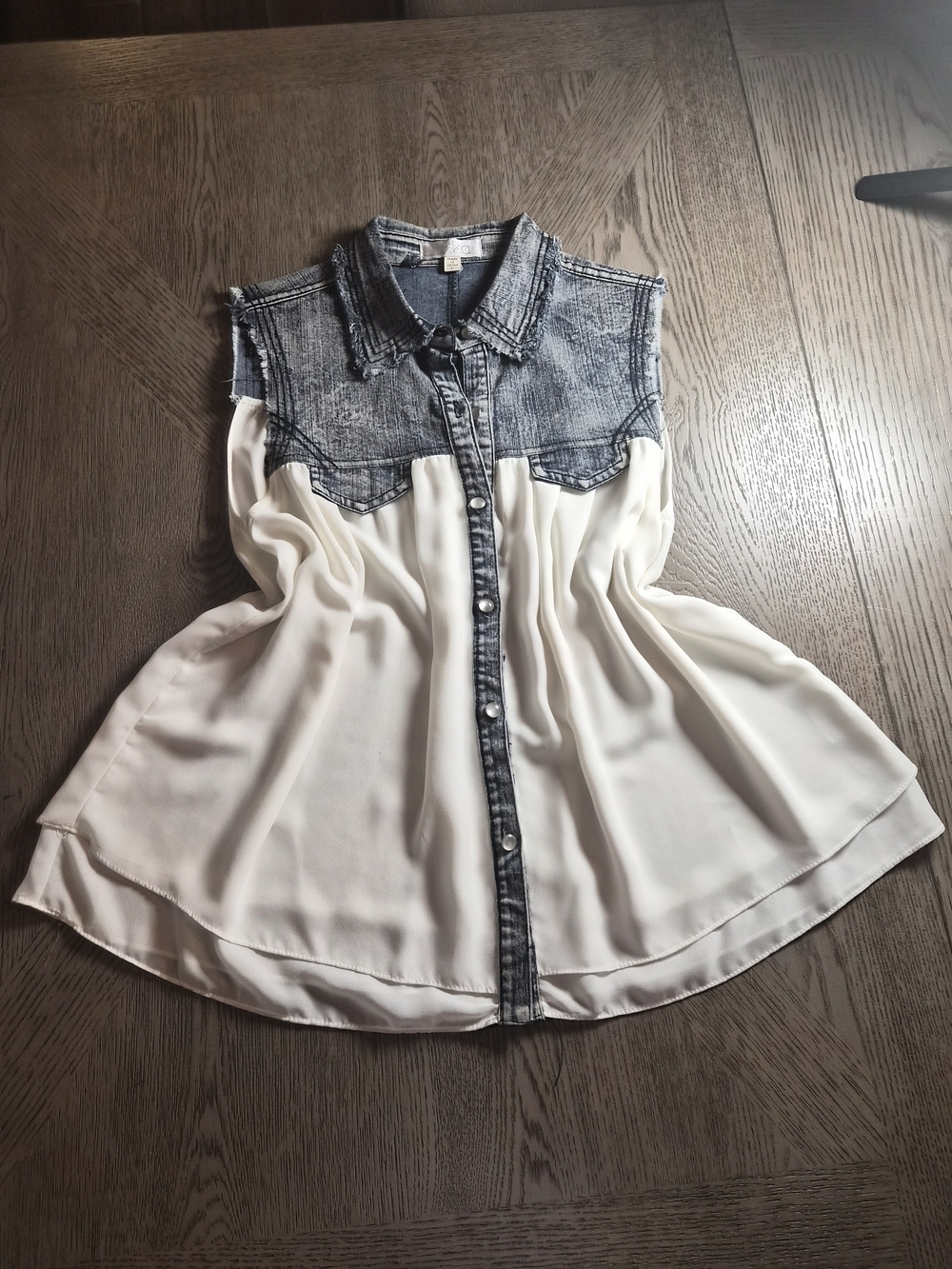 Toska White Chiffon Tank with Denim Yoke